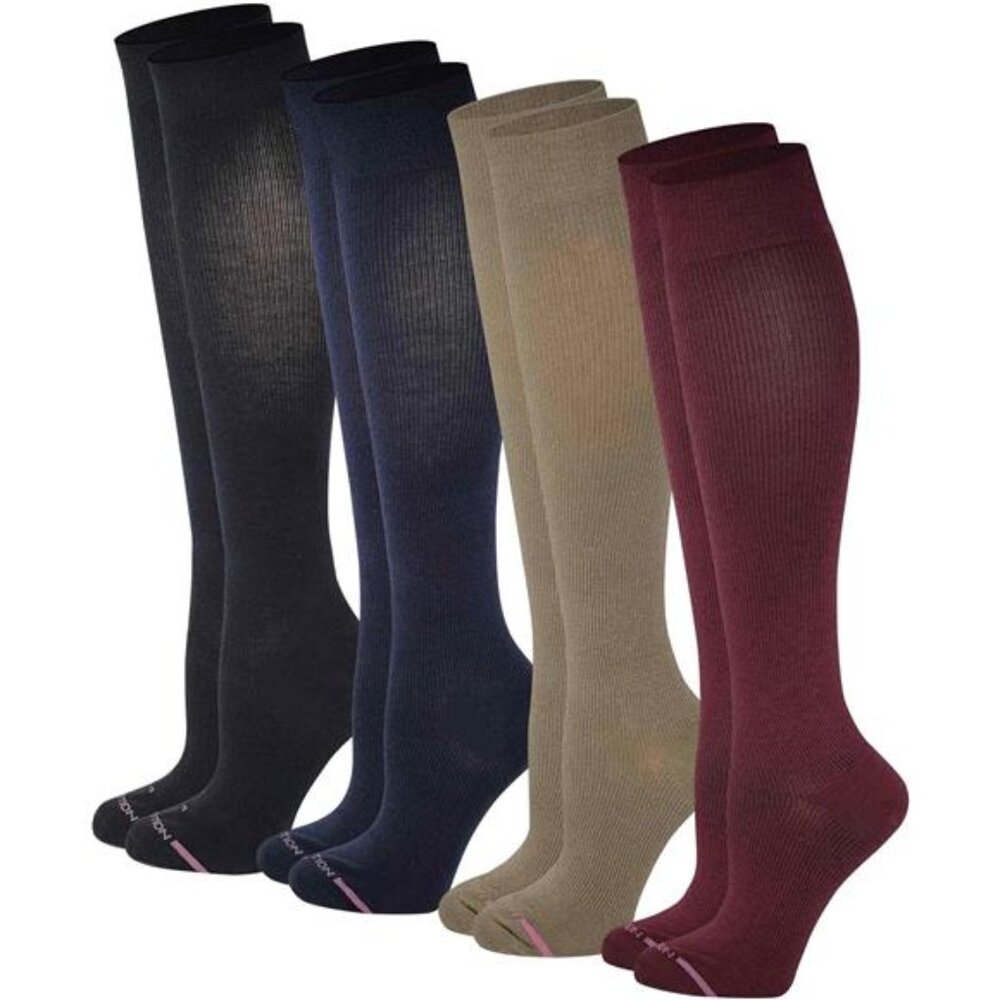 4 Pairs Dr. Motion Graduated Compression Knee-hi Women's Socks